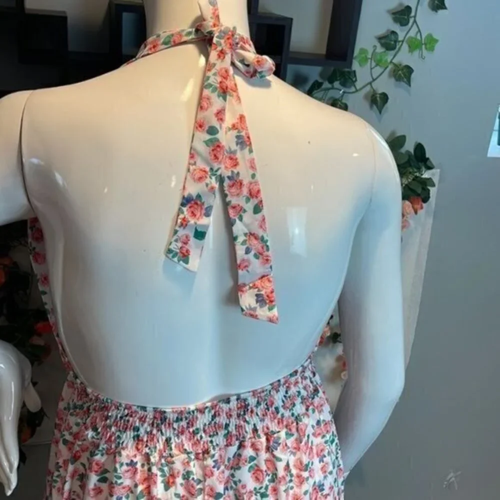 Cupshe Floral Cut Out Halter Skater Ditsy Print Backless Tie A-Shape dress Large